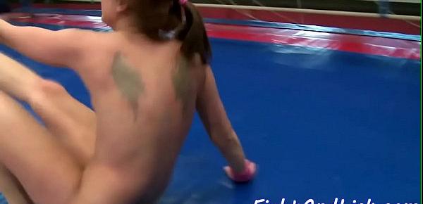  Busty wrestling babe pussylicking les partner